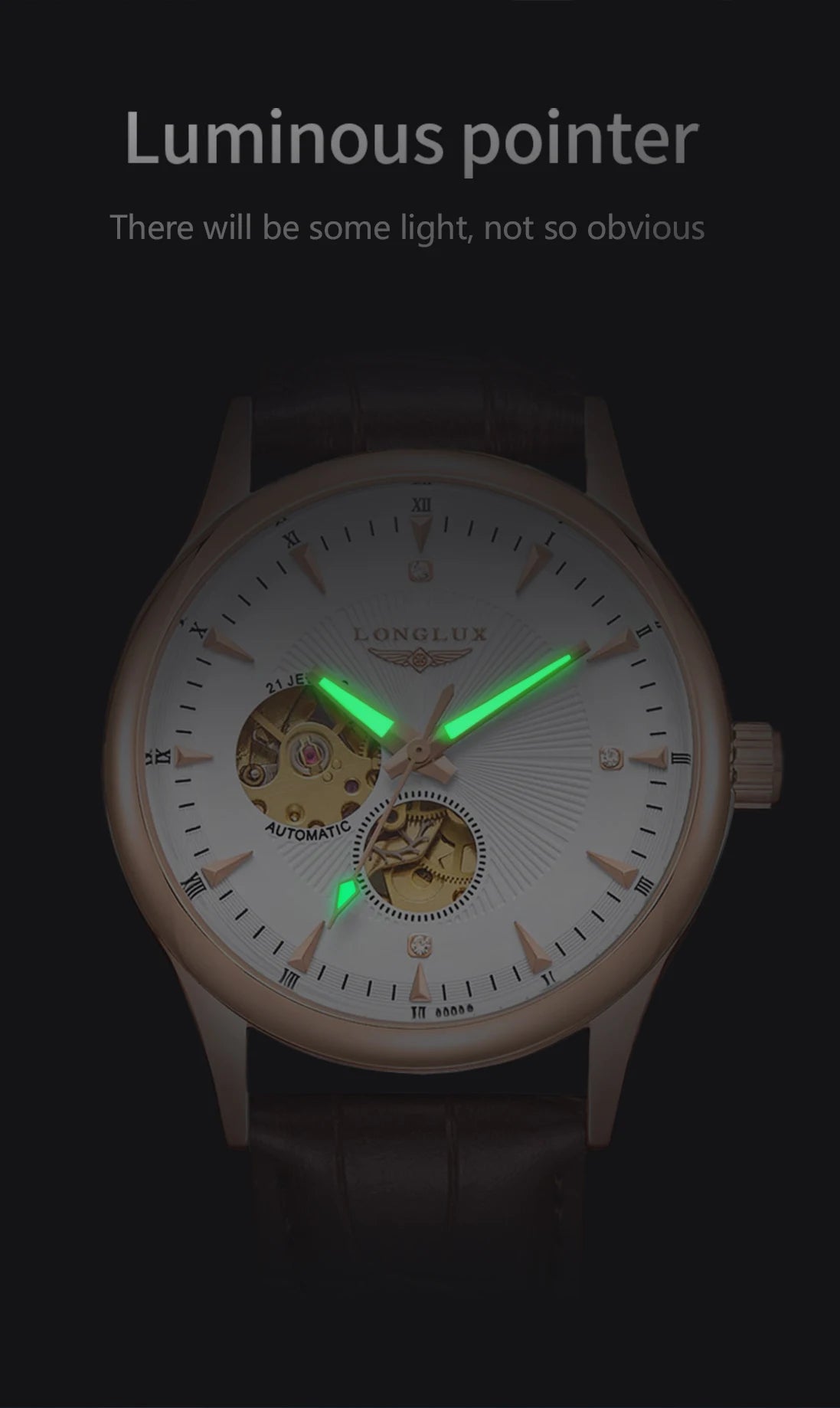 Montre automatique LONGLUX, style élégant, vente en gros, montres mécaniques squelette, cadran romain, étanche, montre homme, cadeau pour homme