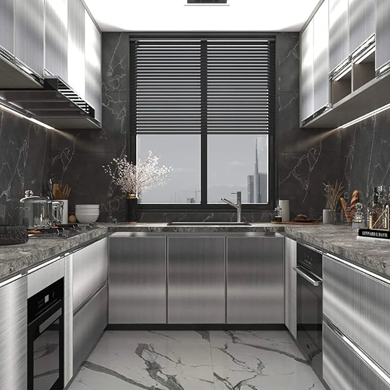 Autocollant mural en acier inoxydable brossé argenté de 40 cm, imperméable, résistant à l'huile, auto-adhésif, papier peint pour cuisine, réfrigérateur, comptoir