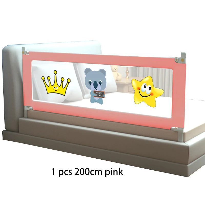 Barrière de lit rose 200 cm pour enfant avec couronne, koala et étoile souriante, sécurité bébé