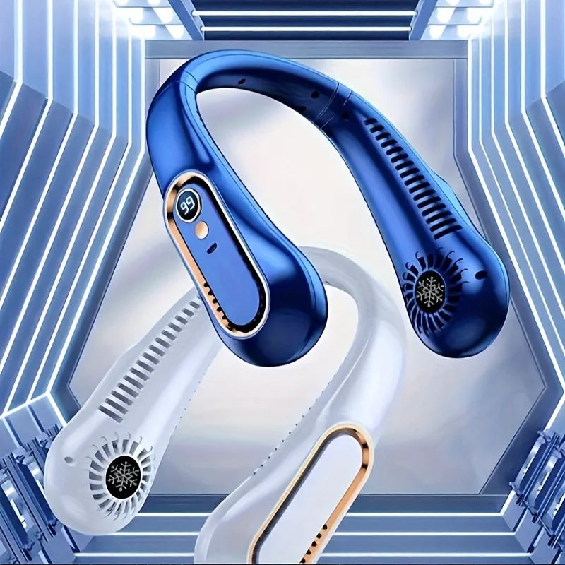 Ventilateur portable mains libres sans pales à suspendre au cou, mini-ventilateur avec affichage numérique, alimentation USB pour extérieur, randonnée, camping