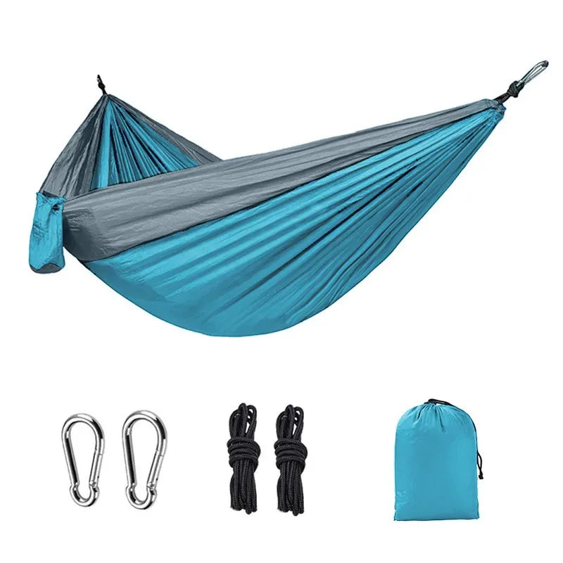 Hamac de camping individuel d'extérieur, en tissu parachute de nylon coloré, lit suspendu portable haute résistance