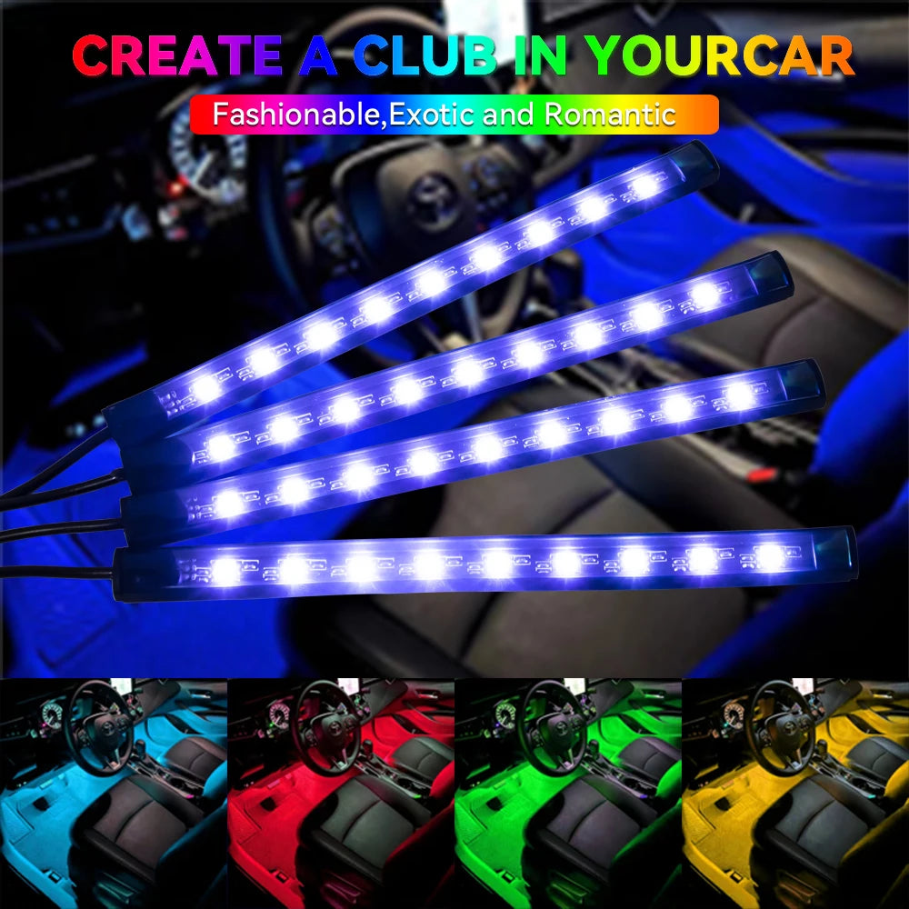 Kit de lumière d'ambiance pour intérieur de voiture, néon 36 48 72 LED, rétro-éclairage, application à distance, contrôle de la musique, lampe décorative d'ambiance RGB automatique