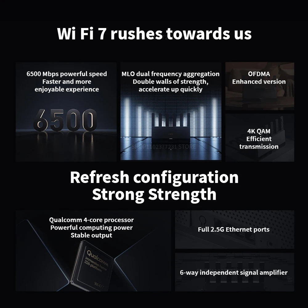 Routeur Xiaomi BE6500 Quad Nucleus Wifi7, port Ethernet 2.5G, double fréquence 2.4/5GHz, 6 amplificateurs de signal indépendants, Mesh 6500Mbps