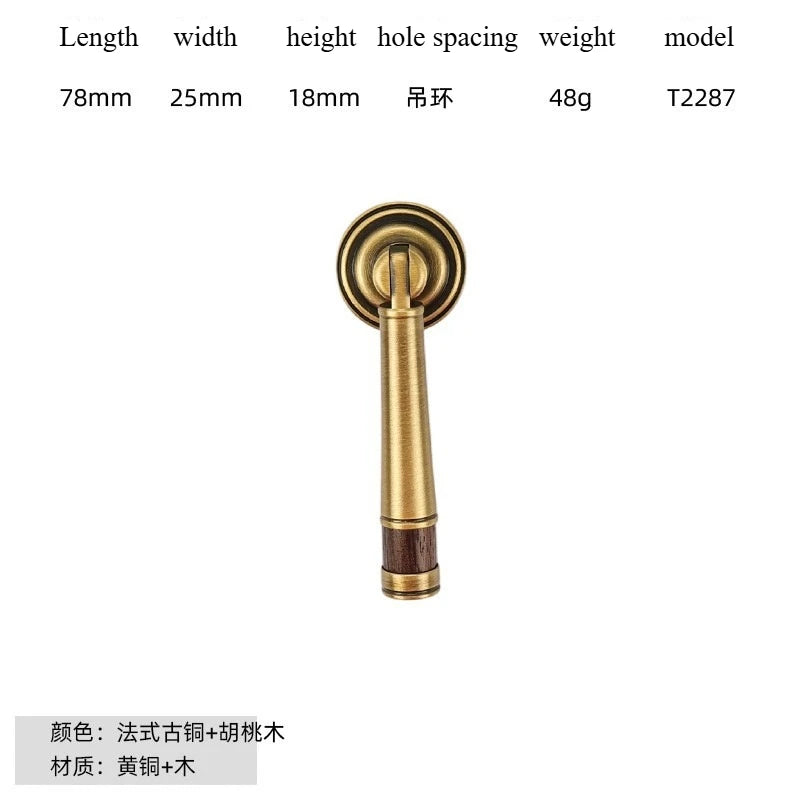 Nouvelle poignée de porte d'armoire en noyer de style chinois – Bouton rond monotrou en laiton et bois nordique en or pour tiroirs et meubles