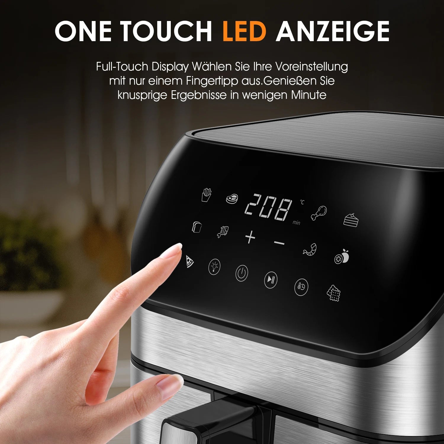 Friteuse sans huile avec écran tactile LED, réglage facile d'une touche, affichage température et minuterie