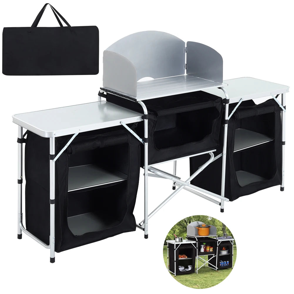 Ensemble de table de cuisine de camping Portable, support de rangement extérieur Vertical, table de préparation pliable avec armoire de rangement