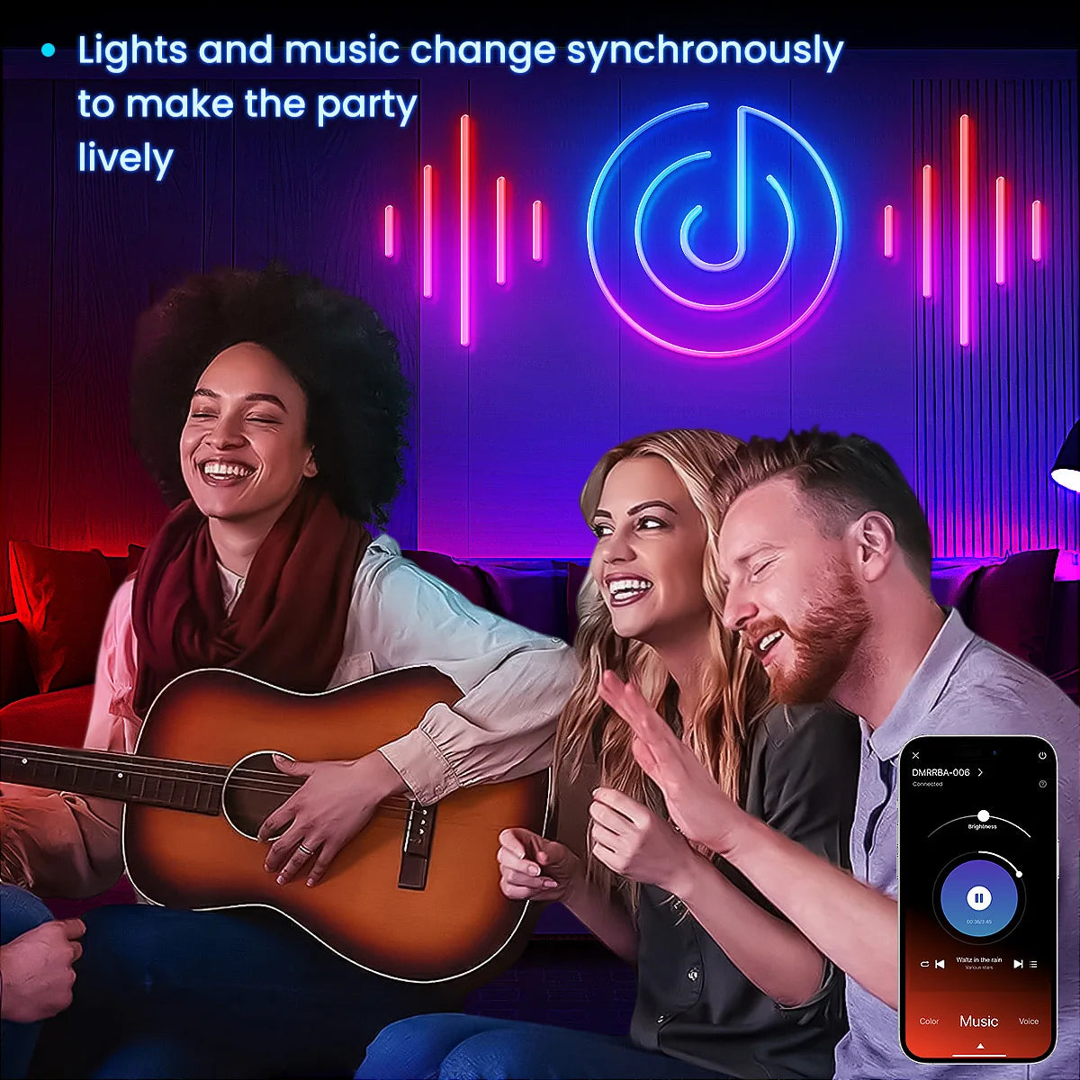 Gadgets lumières LED synchronisées à la musique pour soirée animée, contrôle via app mobile