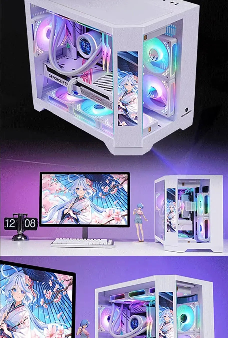 WJCOOLMAN Dreamer version écran secondaire vue sur la mer boîtier d'ordinateur M-ATX boîtier d'ordinateur de bureau prend en charge 360 refroidissement par eau