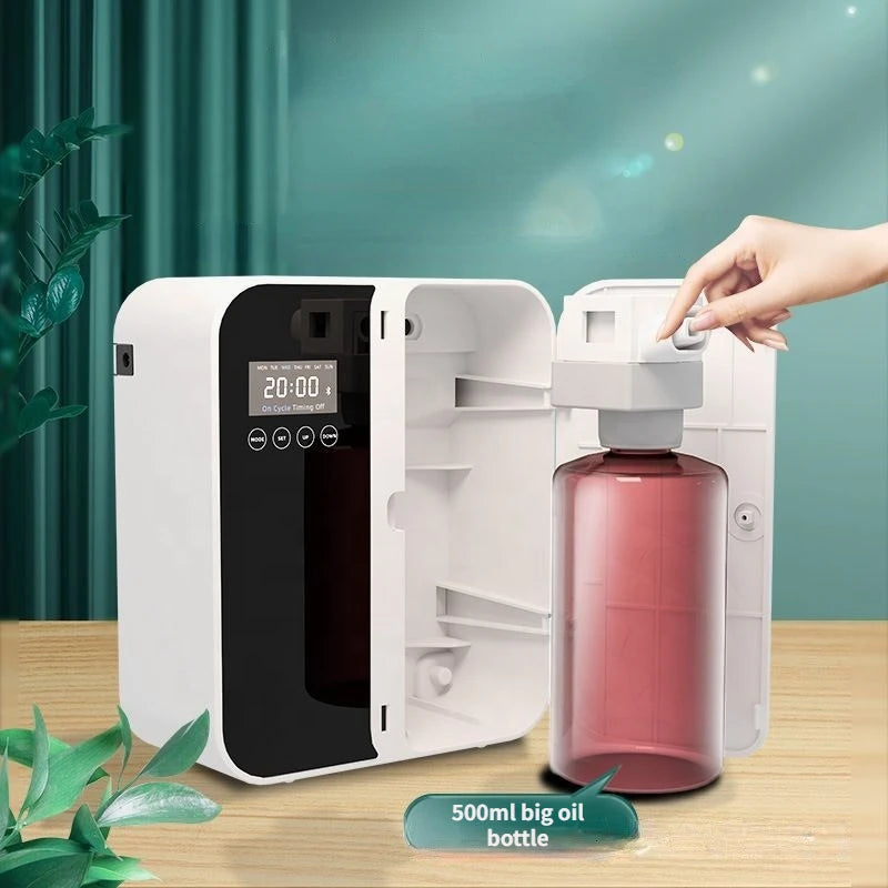 Diffuseur d'arôme d'huile essentielle de 500ml, Machine de parfum d'air de parfum de maison avec contrôle par application Bluetooth 1000cbm pour le bureau d'hôtel à domicile