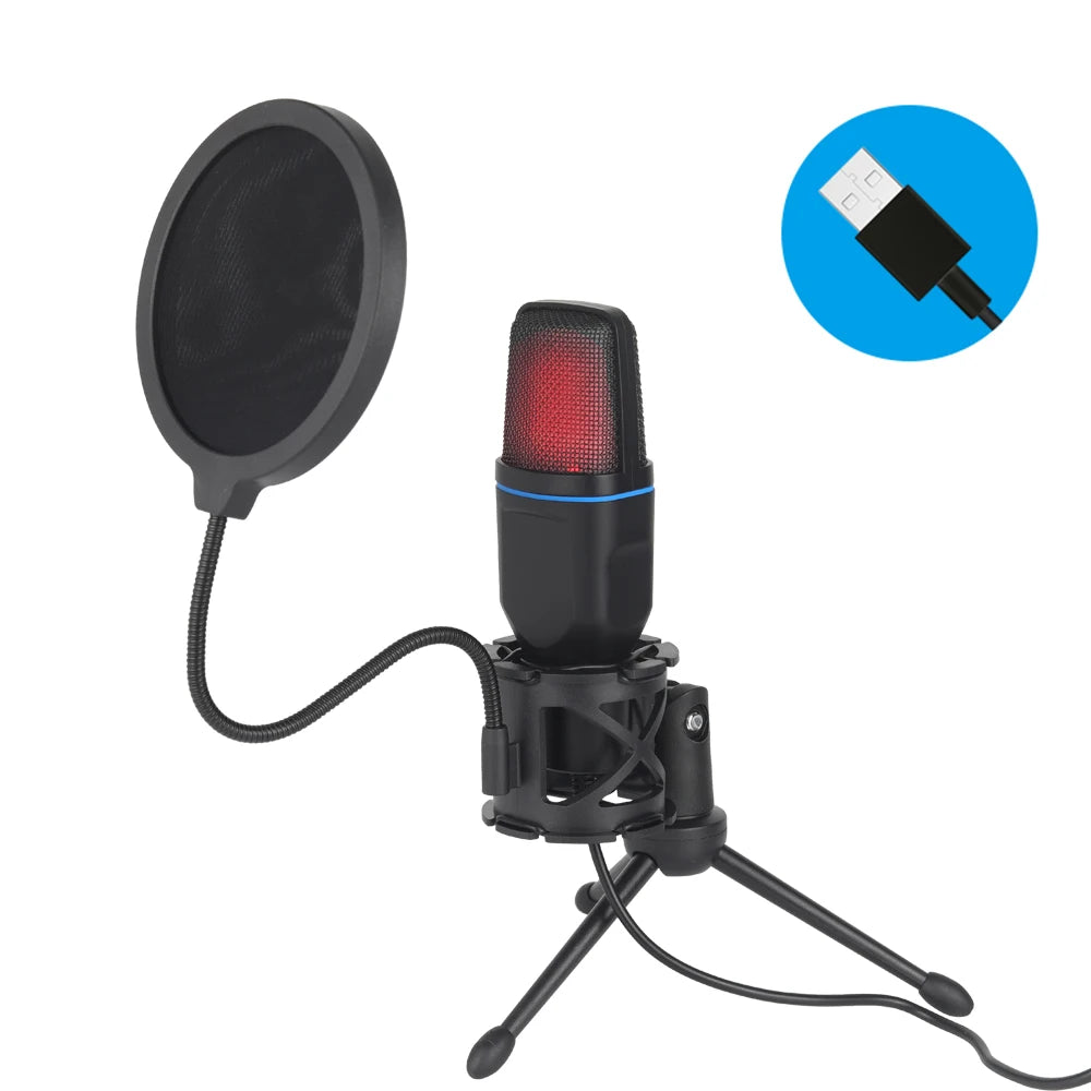 Microphone USB à condensateur RVB, fil de jeu, podcast, studio statique, streaming, ordinateur portable, ordinateur de bureau