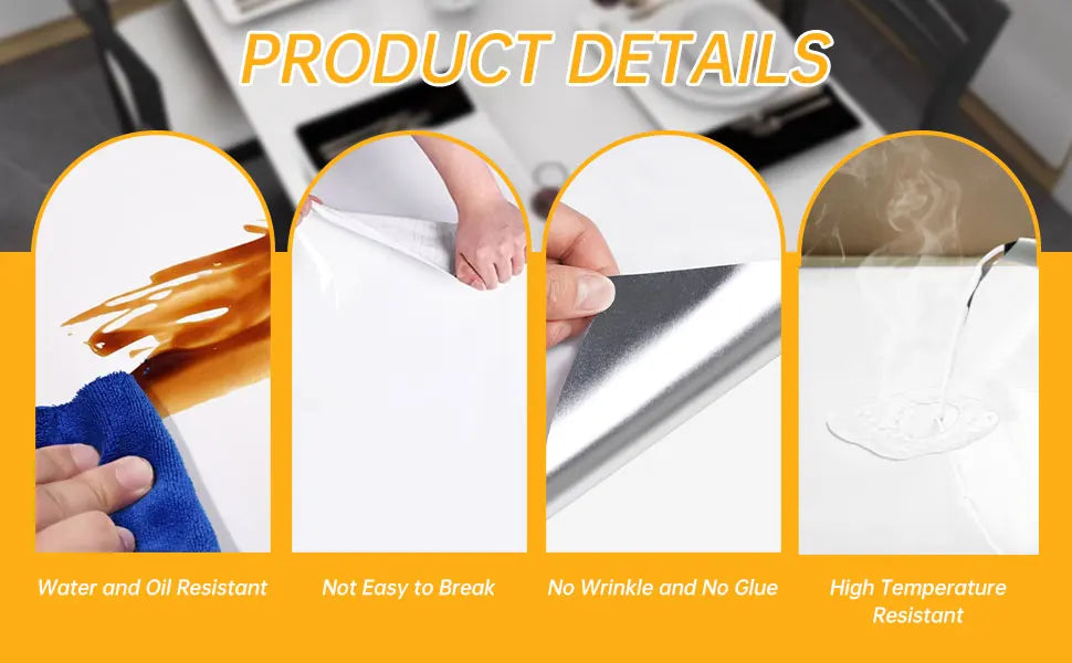 Papier peint auto-adhésif blanc brillant, imperméable, résistant à l'huile, film de rénovation pour meubles en PVC, autocollant pour armoires de cuisine
