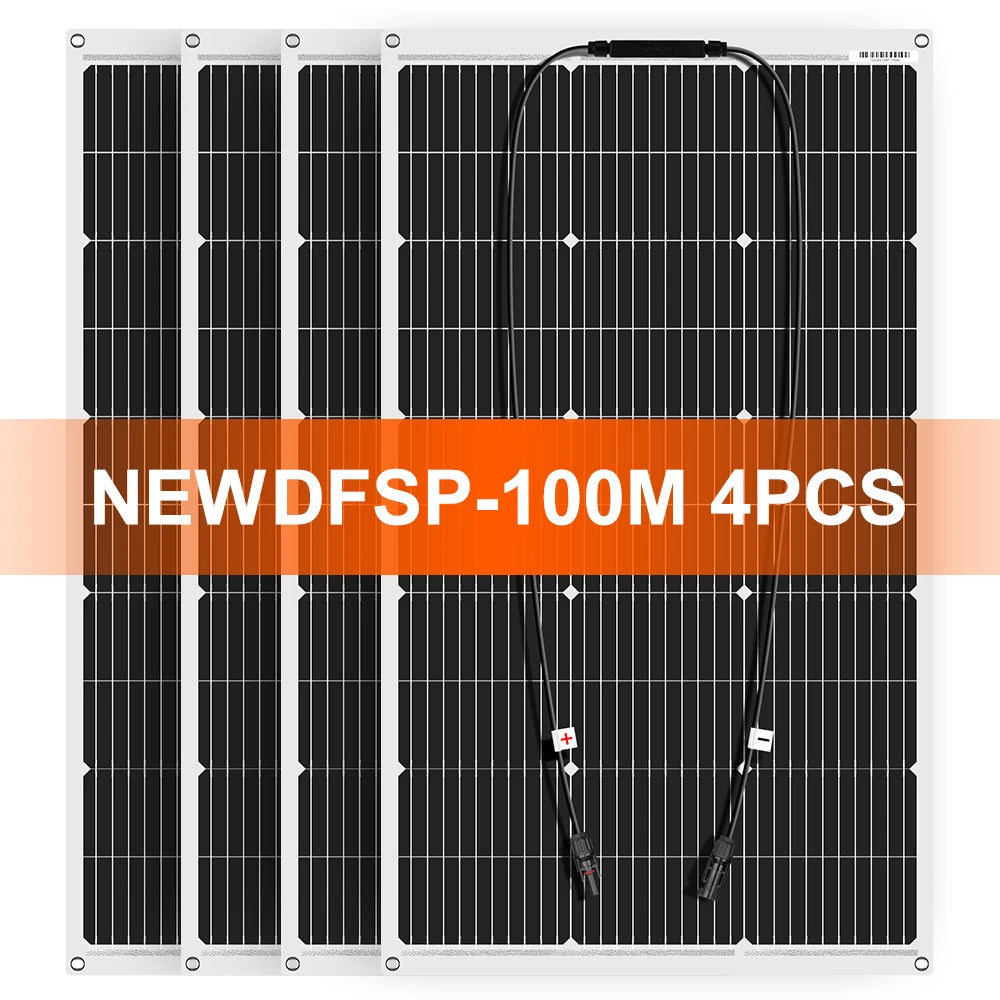 Panneau solaire flexible 100W avec câbles, idéal pour camping-car ou bateau, modèle NEWDFSP-100M