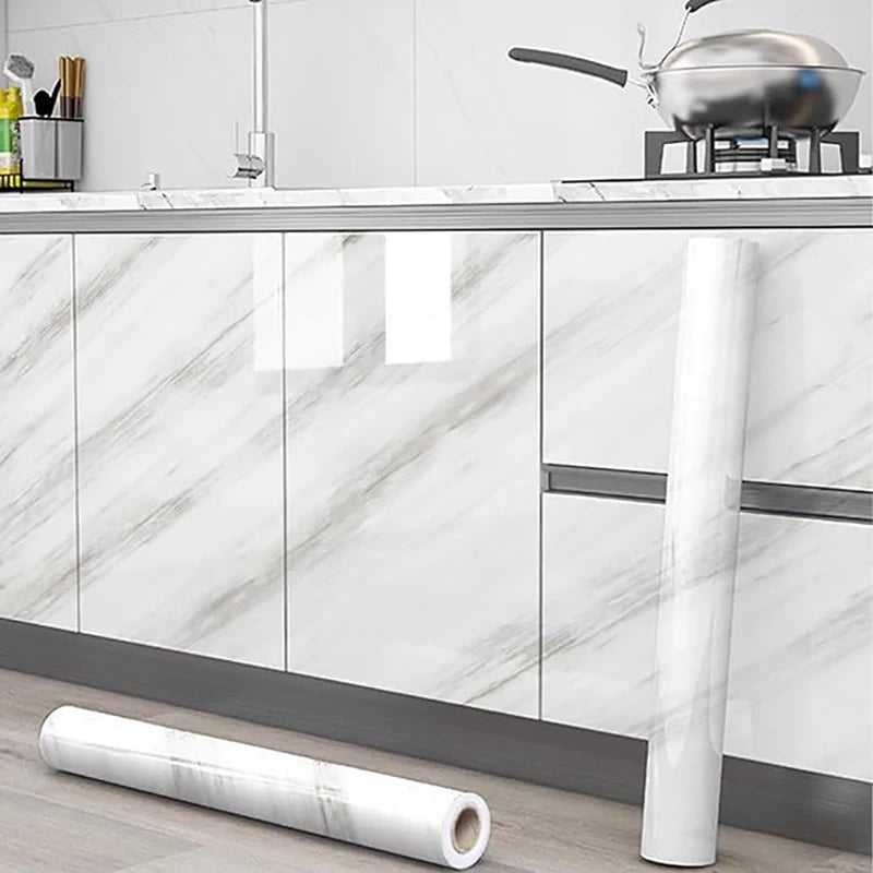 Papier peint auto-adhésif blanc brillant, imperméable, résistant à l'huile, film de rénovation pour meubles en PVC, autocollant pour armoires de cuisine