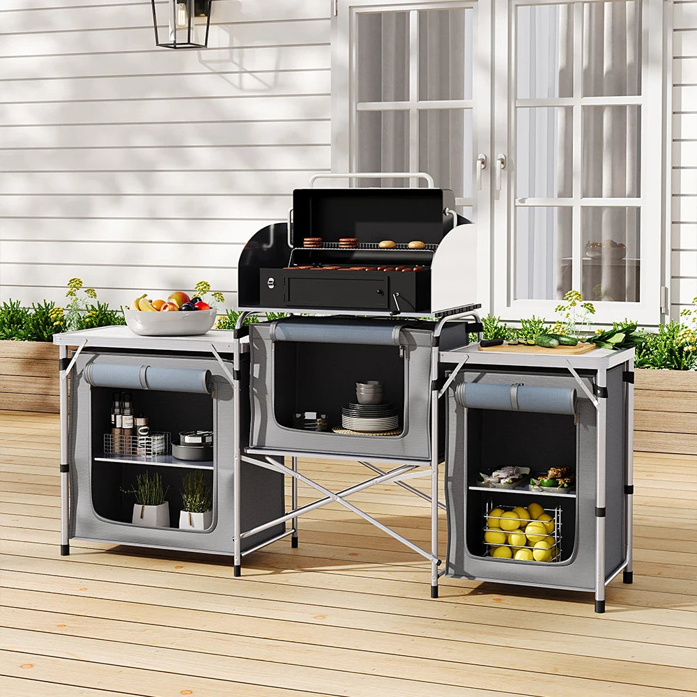 Ensemble de table de cuisine de camping Portable, support de rangement extérieur Vertical, table de préparation pliable avec armoire de rangement