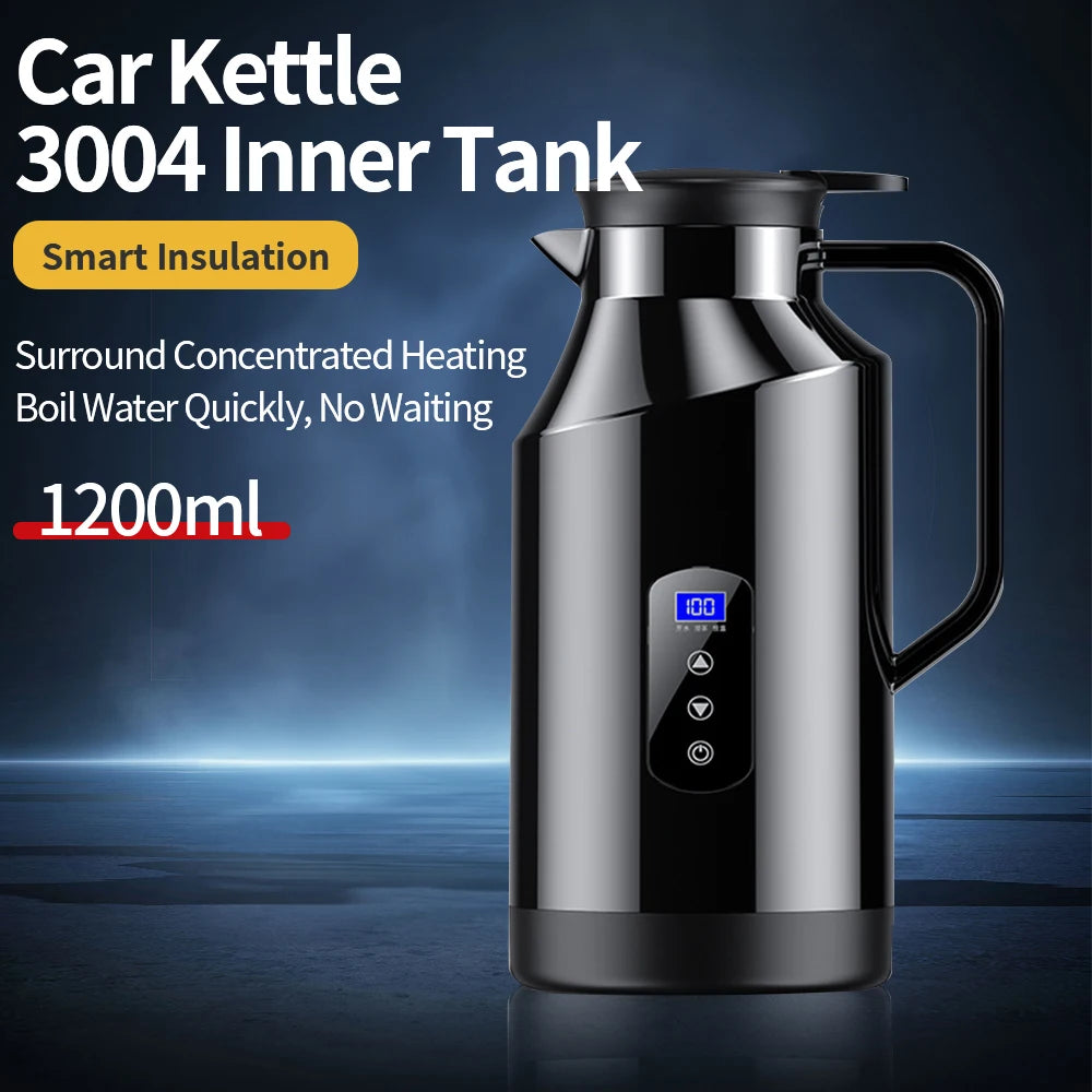 Bouilloire voiture 1200ml, acier inoxydable 3004, chauffage rapide, isolation intelligente, écran numérique