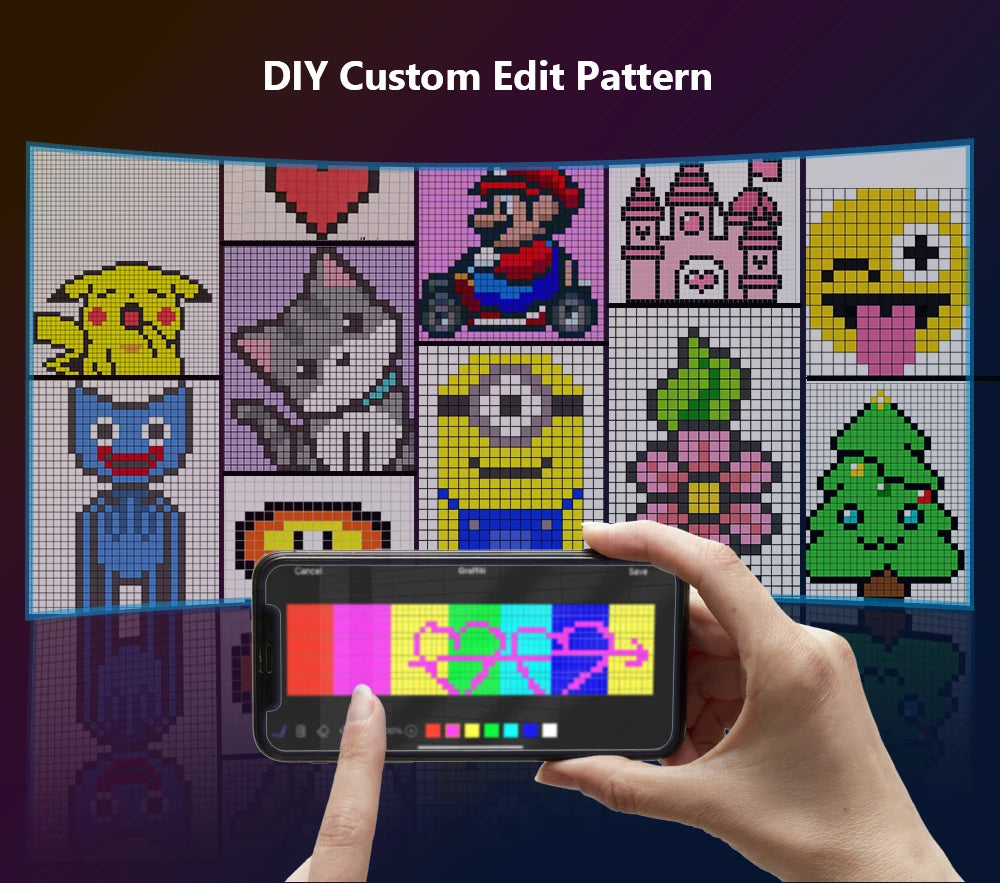 Créez des motifs pixel art personnalisés avec votre smartphone, idéal pour décorer votre intérieur avec des gadgets high-tech.
