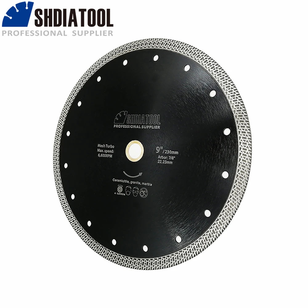 SHDIATOOL 1/2 pièces lame de scie 4/4.5/5/6/7/8/9 pouces maille frittée pressée à chaud Turbo granit marbre carrelage plaque de disque de coupe en céramique