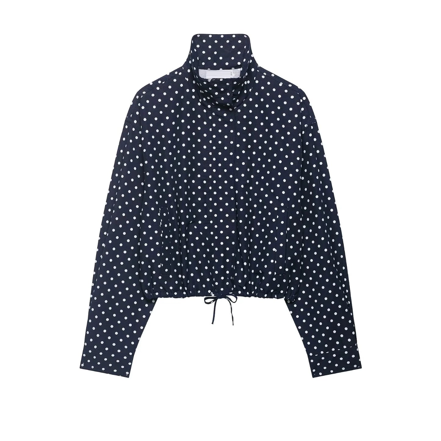HH mode femmes à pois imprimé manteaux courts automne manches longues col roulé fermeture éclair avec poches cordon veste décontractée