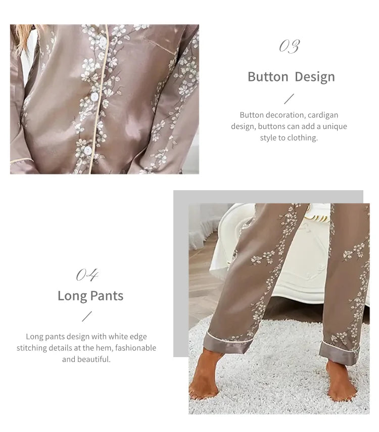 Femmes Satin Pyjama décontracté vêtements de nuit maison vêtements costume automne à manches longues boutonné haut et pantalon vêtements de nuit vêtements de détente Pyjama Femme