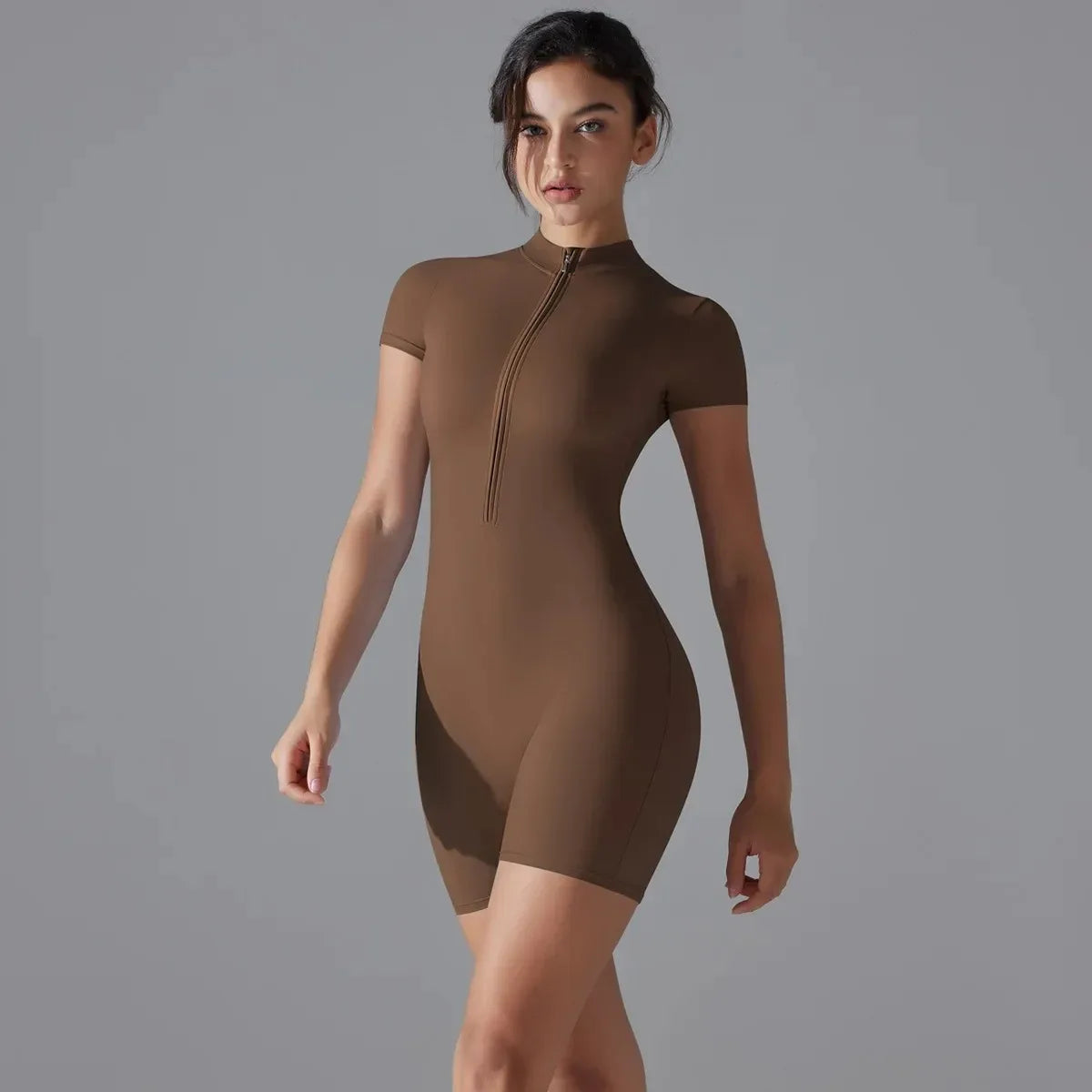 Combinaison de Yoga pour femmes, combinaison d'été avec fermeture éclair, short à manches courtes, combinaison de yoga, danse, fitness, combinaison de sport ajustée