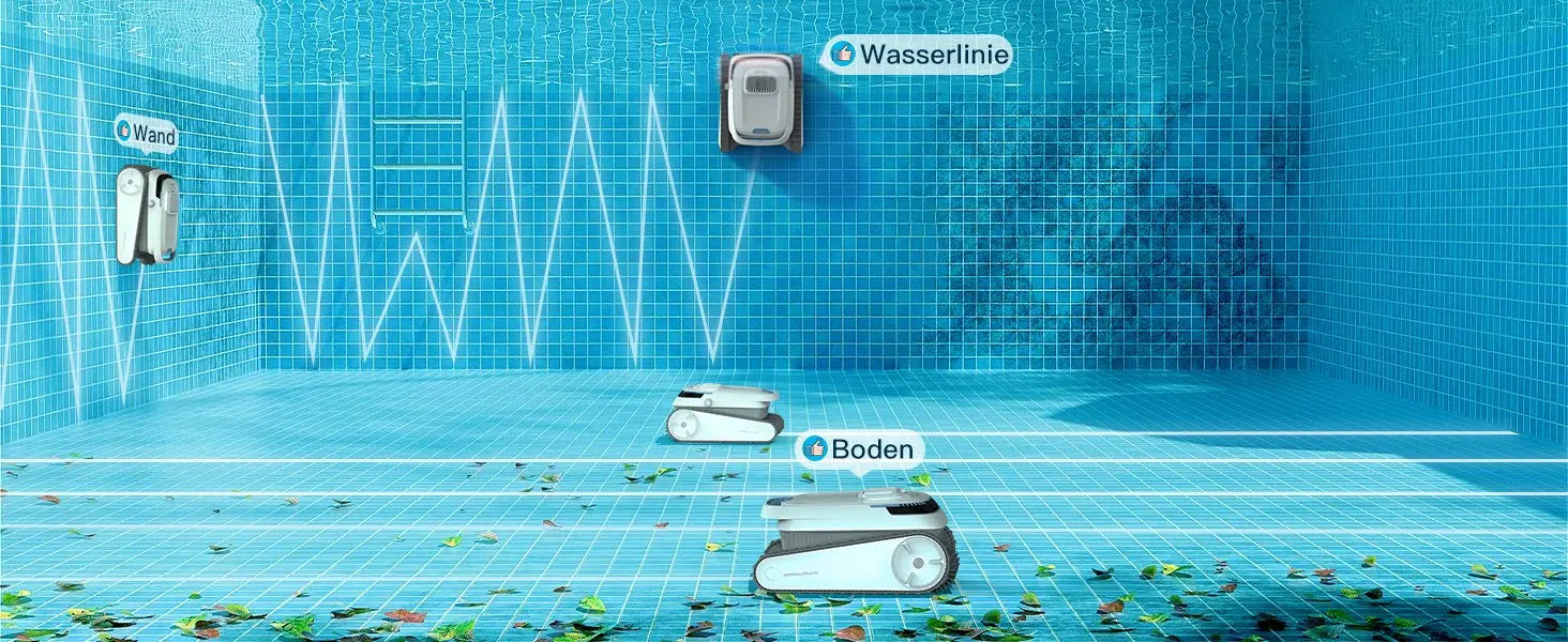 Robot nettoyeur de piscine automatique pour fond, parois et ligne d'eau, idéal pour feuilles et débris