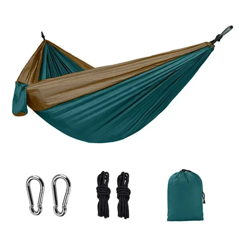 Hamac de camping individuel d'extérieur, en tissu parachute de nylon coloré, lit suspendu portable haute résistance