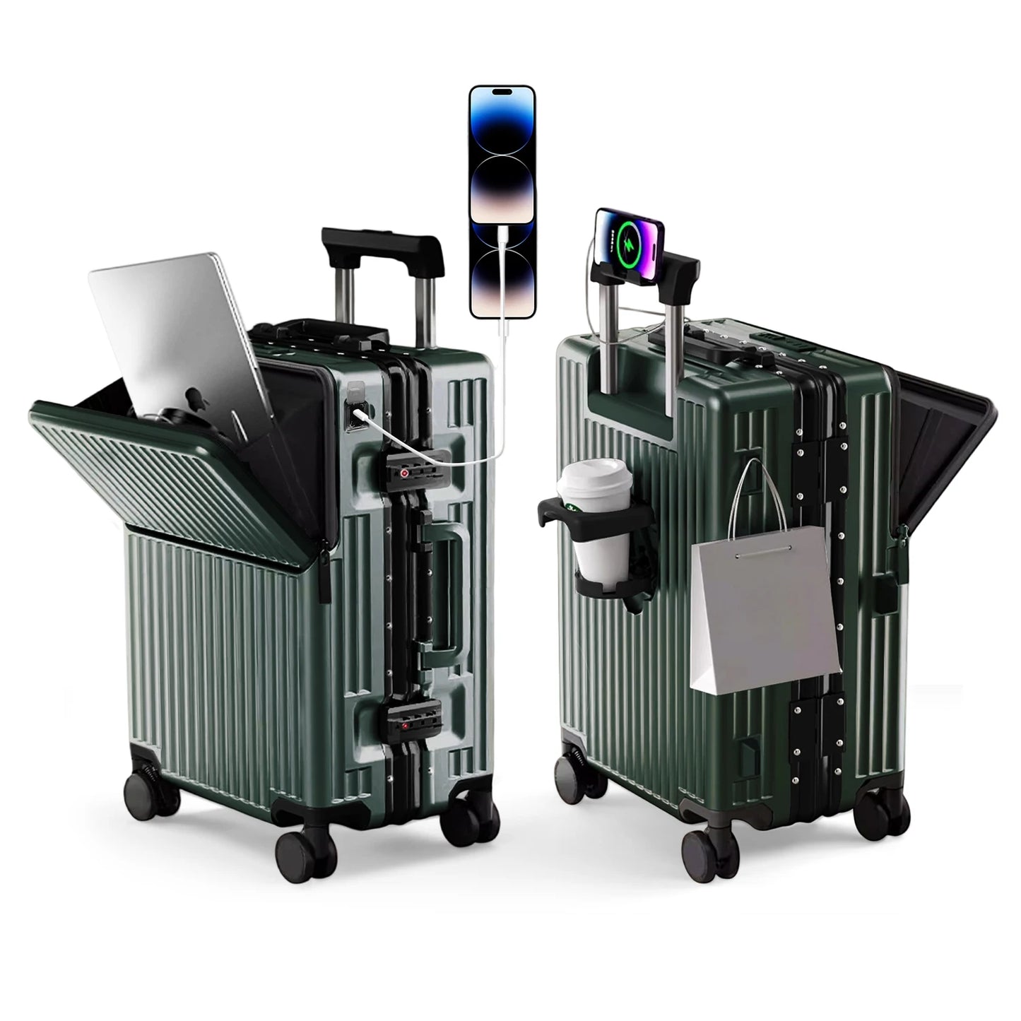 Valise rigide AIWEINY avec cadre en aluminium léger, 360 °   Valise de voyage/sur roulettes silencieuses, avec serrure TSA, avec port USB, 20/24/27 pouces