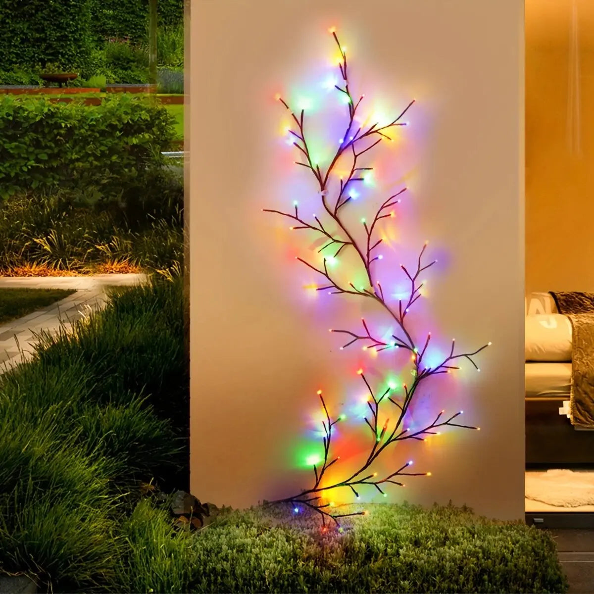 1PC 96LED s lumières de vigne de saule solaire, bricolage extérieur étanche chaîne lumières, lampes murales pour jardin, porche, magasin, terrasse, décor de voie