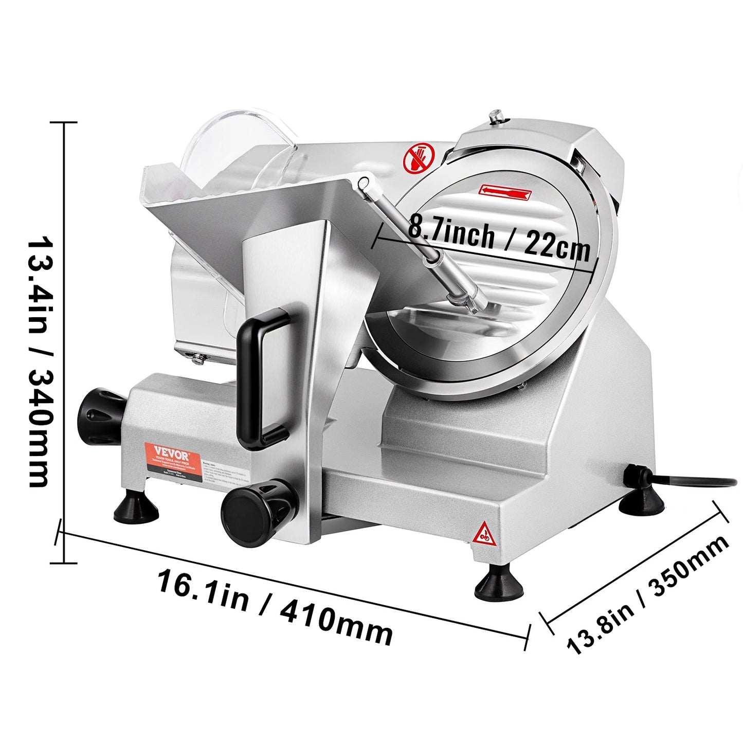 VEVOR Trancheuse Électrique Commerciale 200 W Trancheuse à Jambon Lame 203 mm 350-400 tr/min Trancheuse Charcuterie en Acier Inoxydable et Alu pour Couper en Tranches Viande Fromage Légumes Fruits