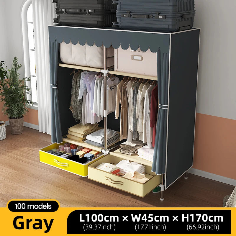 Grande armoire en tissu, organisateur de placard Portable, armoire de rangement multicouche anti-poussière pour salle de location ou chambre à coucher
