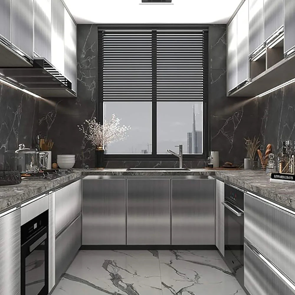Autocollant mural en acier inoxydable brossé argenté de 40 cm, imperméable, résistant à l'huile, auto-adhésif, papier peint pour cuisine, réfrigérateur, comptoir