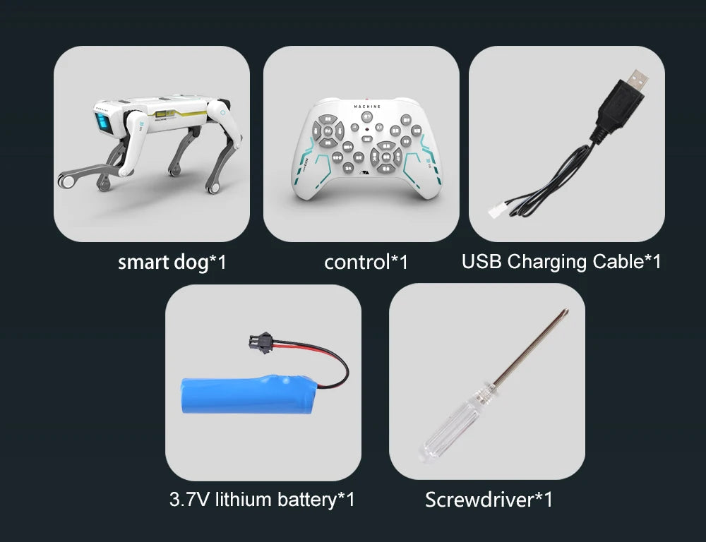 Robot chien intelligent, manette, câble USB, batterie lithium et tournevis pour gadget high-tech