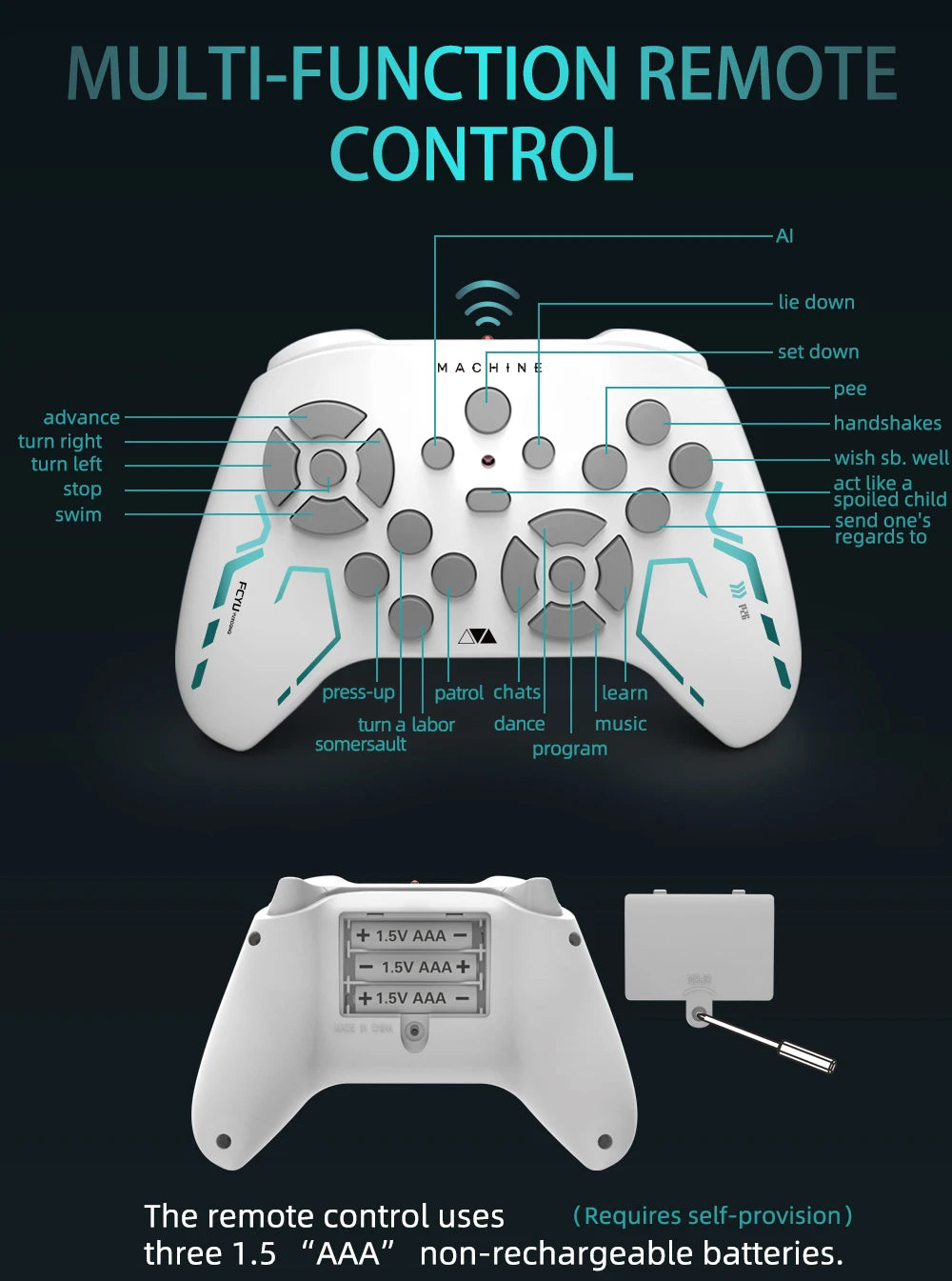 Manette de contrôle multifonction pour gadgets high-tech, avec boutons programmables et piles AAA