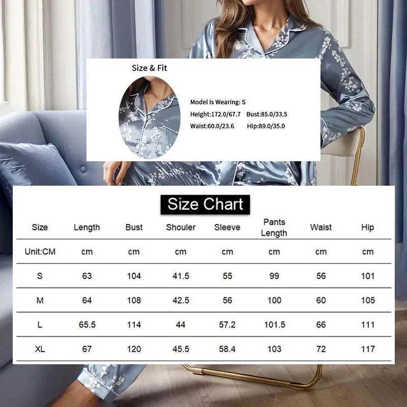 Femmes Satin Pyjama décontracté vêtements de nuit maison vêtements costume automne à manches longues boutonné haut et pantalon vêtements de nuit vêtements de détente Pyjama Femme