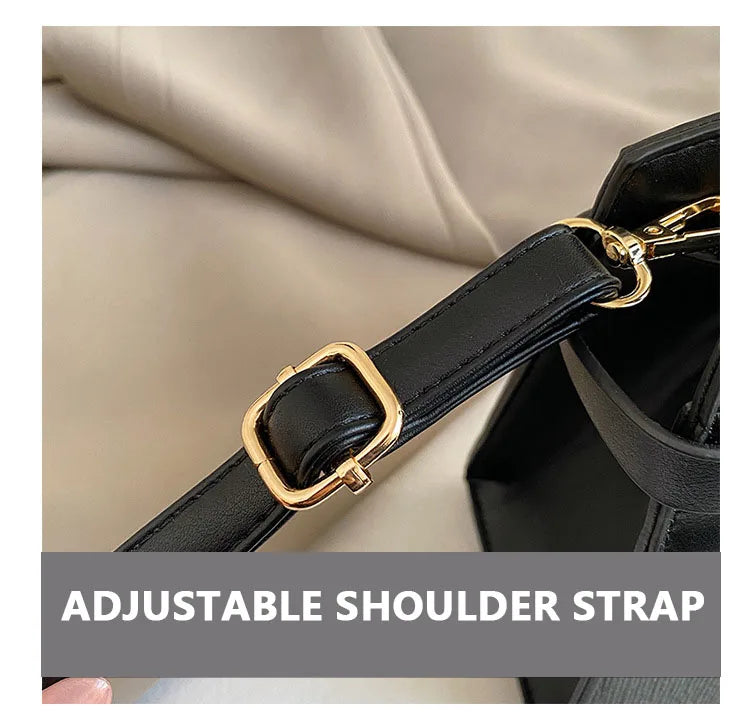 Bretelle d'épaule ajustable en cuir noir avec boucle dorée, sac à main élégant