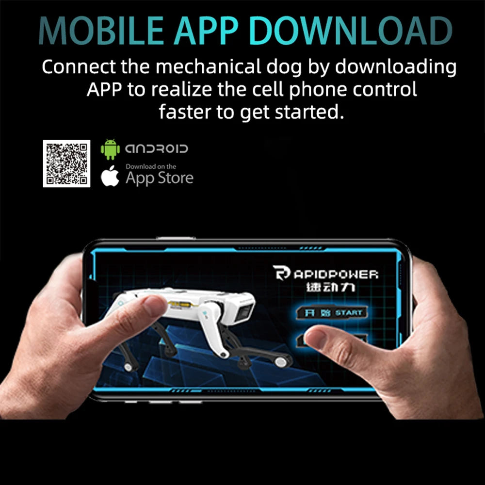 Contrôle d'un chien mécanique via application mobile avec QR code et icônes Android/iOS