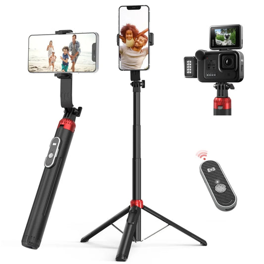 Trépied perche à selfie P160 de 1.6 m, support de téléphone portable rétractable en alliage d'aluminium avec Bluetooth aste pour IOS Android