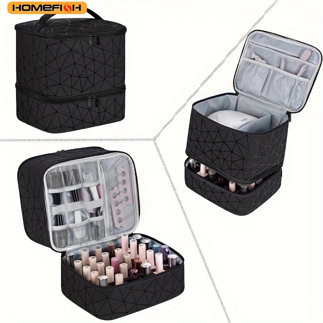 Sac de rangement portable HOMEFISH à double couche pour vernis à ongles, organiseur de voyage, boîte de rangement pour huiles essentielles, sac de rangement multifonction