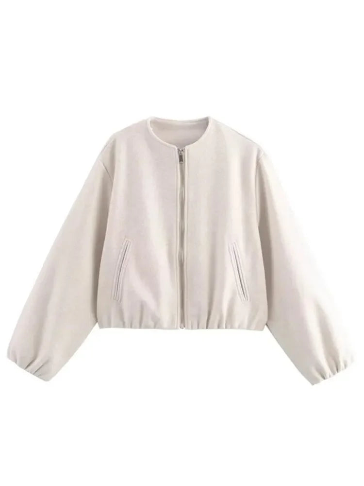 Blouson aviateur rétro à manches longues pour femmes, manteau à col rond, ourlet élastique, fermeture éclair, mode féminine, doux, automne, hiver