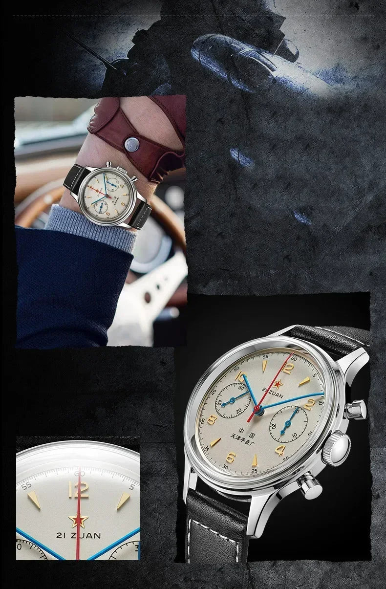Montres pour hommes 1963 pilote montre automatique 42mm étanche rétro quartz chronographe montre habillée vintage
