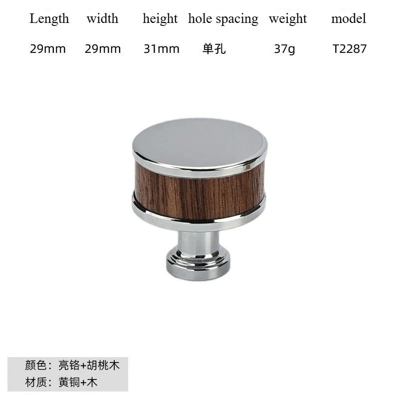 Nouvelle poignée de porte d'armoire en noyer de style chinois – Bouton rond monotrou en laiton et bois nordique en or pour tiroirs et meubles