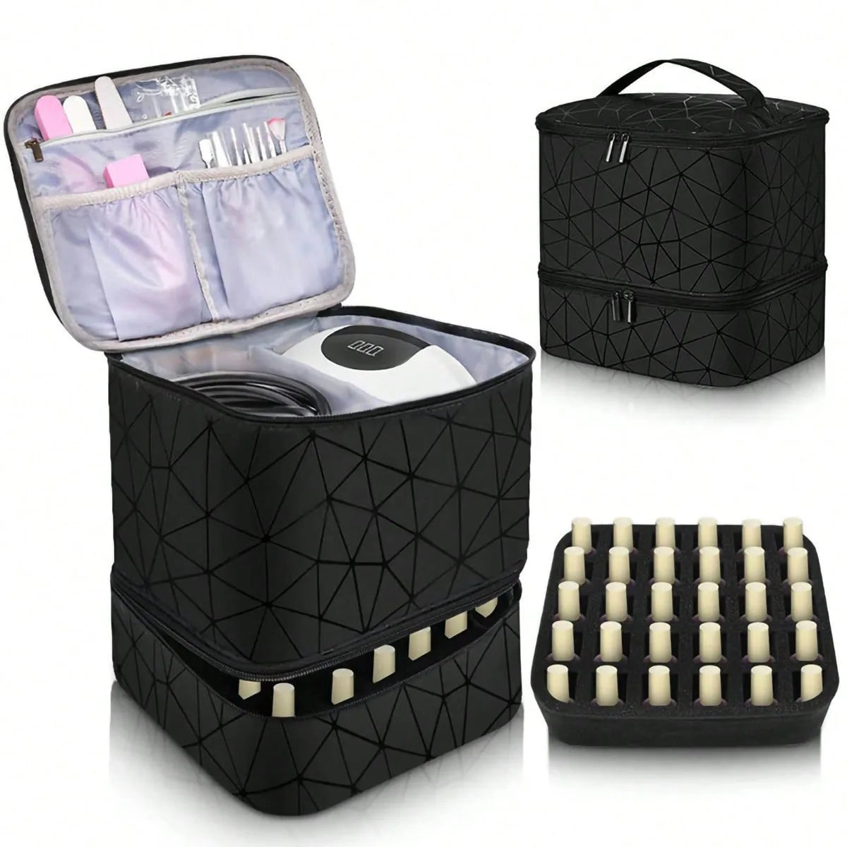 Sac de rangement portable HOMEFISH à double couche pour vernis à ongles, organiseur de voyage, boîte de rangement pour huiles essentielles, sac de rangement multifonction