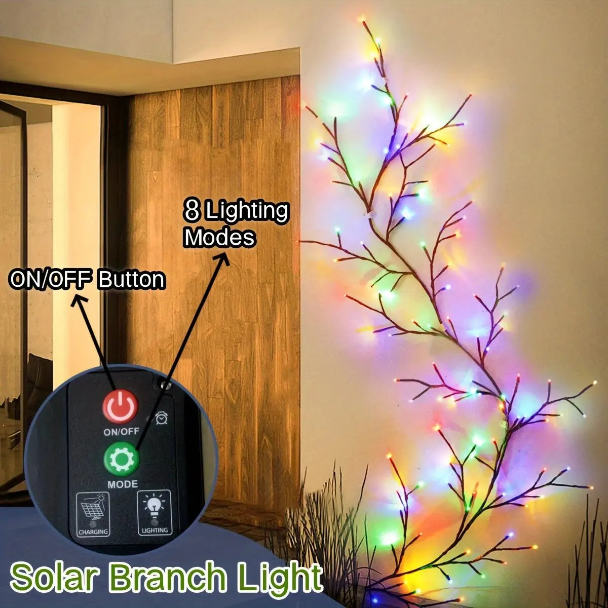 1PC 96LED s lumières de vigne de saule solaire, bricolage extérieur étanche chaîne lumières, lampes murales pour jardin, porche, magasin, terrasse, décor de voie