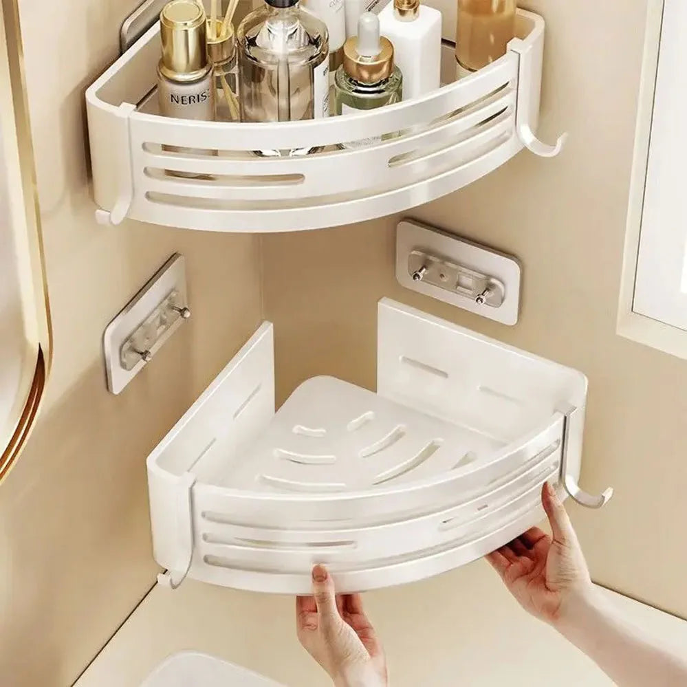 Étagère de rangement murale pour salle de bain, support d'angle mural pour salle de bain, organisateur de cuisine, étagère de rangement en aluminium blanc
