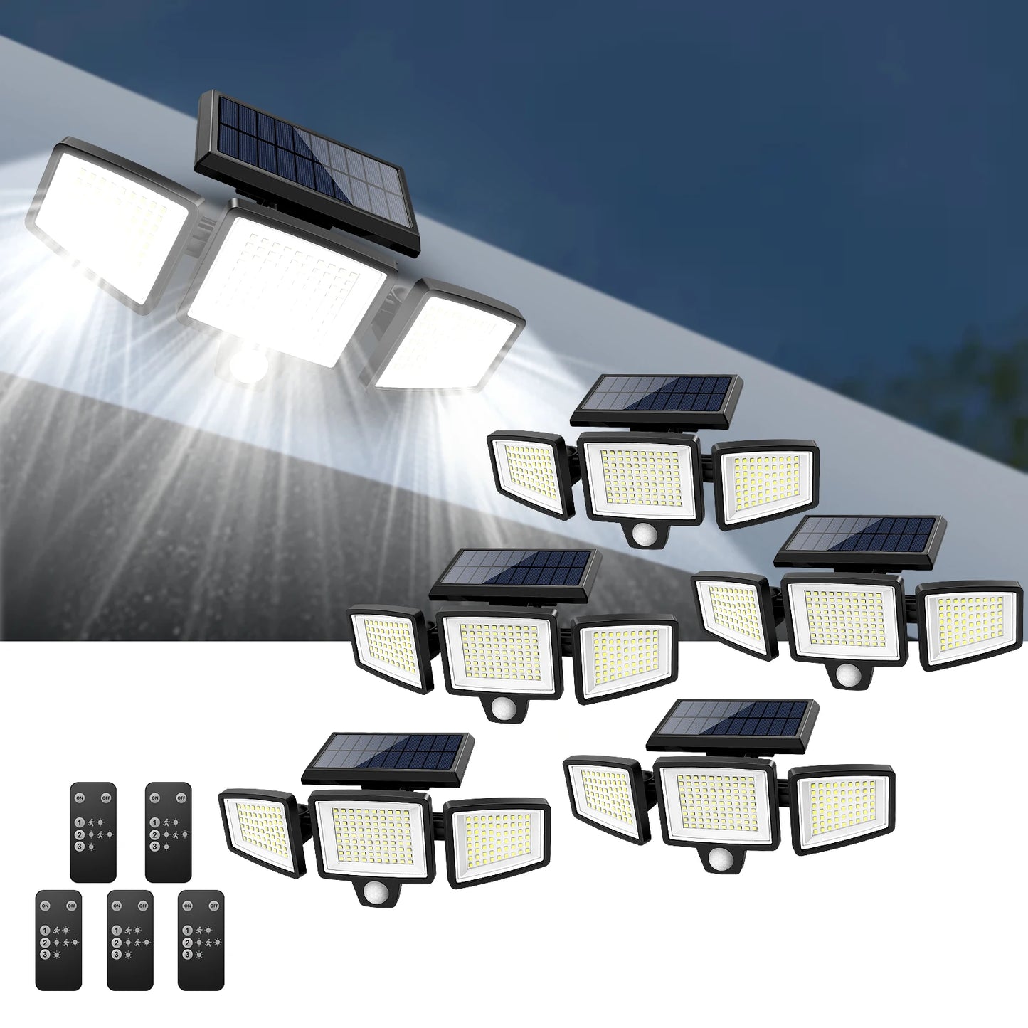 Projecteurs solaires LED extérieurs avec capteur de mouvement et télécommande, éclairage jardin et sécurité