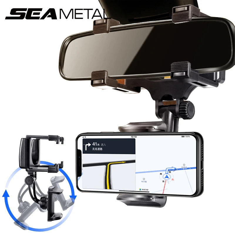 SEAMETAL-Support de téléphone pour rétroviseur de voiture, réglage de la rotation libre, pince stable, support de téléphone pour smartphone, navigation rapide, ket