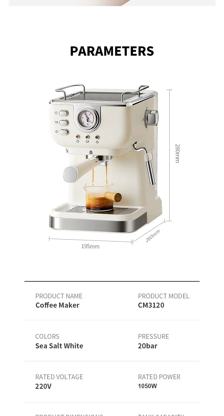 Machine à café expresso italienne 220V, en acier inoxydable, semi-automatique, mousseur à lait Commercial, pour le bureau