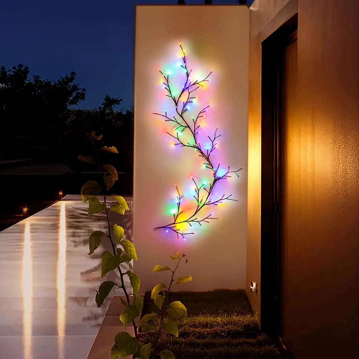 1PC 96LED s lumières de vigne de saule solaire, bricolage extérieur étanche chaîne lumières, lampes murales pour jardin, porche, magasin, terrasse, décor de voie