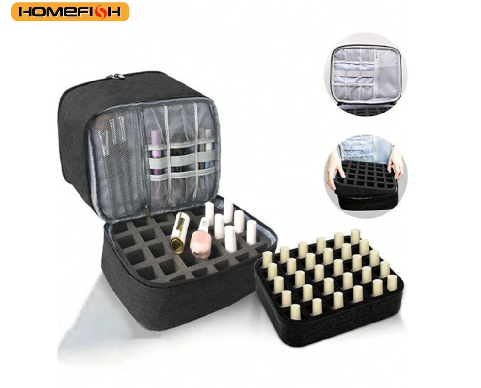 Sac de rangement portable HOMEFISH à double couche pour vernis à ongles, organiseur de voyage, boîte de rangement pour huiles essentielles, sac de rangement multifonction