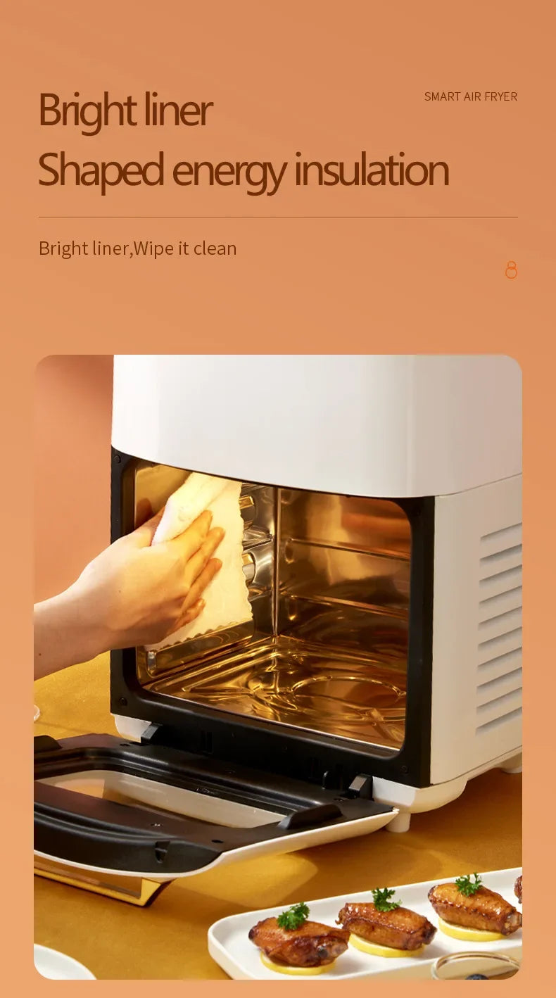 Friteuse à air chaud intelligente avec revêtement brillant facile à nettoyer, idéale pour cuisiner des ailes de poulet croustillantes